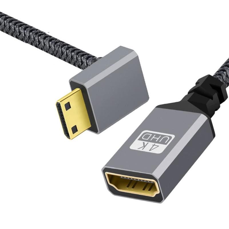 NFHK 4K Type-C MINI HDMI 1.4 オス 90度ダウンアングルからHDMIメス延長ケーブル DV MP4 カメラ DC ノートパソコン用