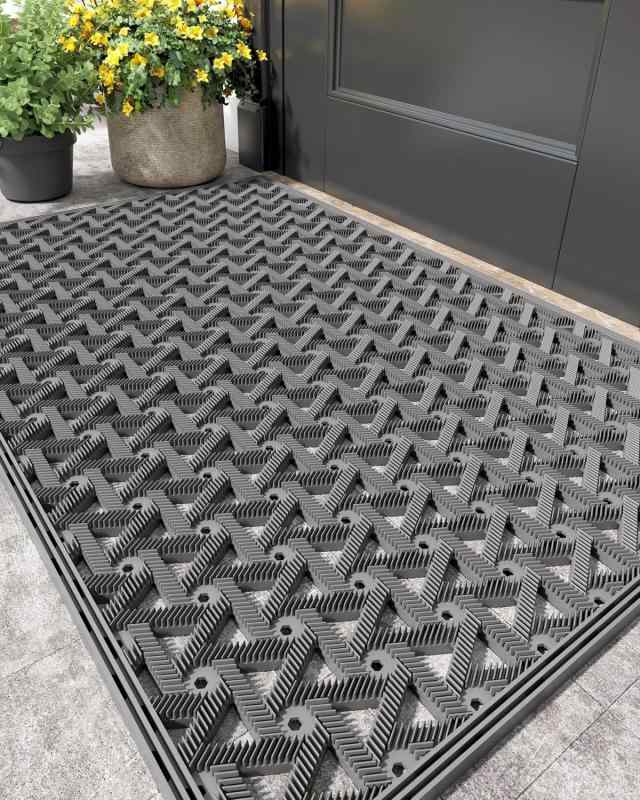 COLOR&amp;GEOMETRY 玄関マット 屋外 泥落とし 玄関外マット 防水 3D凸凹排水設計 TPE製 外用玄関マット ノンスリップ 家庭用 業務用 店舗用 ベランダ 61×91cm グレー