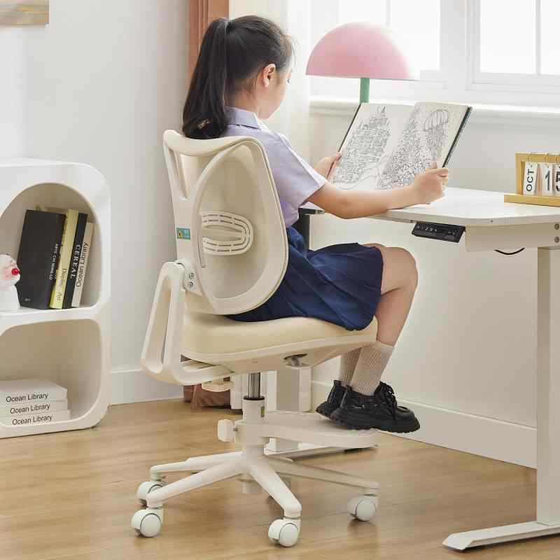 NATURFEN 学習椅子 小学生 高校生 勉強椅子 7°ロッキング機能搭載 疲れない 子供 椅子 8cm厚クッション 高さ＆奥行き＆足置き調節 イス 子ども用 6〜18歳成長対応 キッズチェア (Beige)