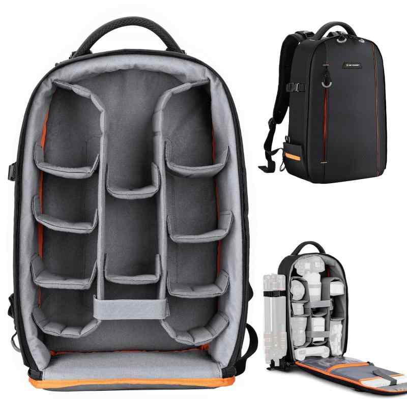K&amp;F CONCEPT カメラバッグ カメラリュック カメラバックパック リュックサック 18L 大容量 おしゃれ 軽量 一眼レフ/14インチpc/三脚収納可 撮影バックパック 撥水加工 トラベル 外出/登山/旅行【18L大容量カメラバッグ】カメラバック内寸：43cm*29cm*16cm 、重量：1100g、大容量軽量のバックです。一眼レフカメラ1〜2台、レンズ4〜6個、フラッシュ、最大14インチのノートパソコン、三脚、バッテリーなどたくさん収納できます。【180°開閉】バッグを180°開けでき、物の確認や機器のアクセスが簡単です。取り外し可能の仕切り板、設備の大きさによって自由組み合わせ可。マジックテープを取り外せば、通勤バッグ、日常用バッグとしても使える。【高品質素材】バックは防水ナイロン製、大きく強化されたステッチ、盗難防止用ジッパーデザイン、頑丈で耐久性があり、カメラ機器を安全保護します。【通気性＆耐久性＆快適性】人間工学によるデザイン、弾性スポンジ充填、通気性よく、重量を均等に分配するように設計されていて、長期背負っても苦労しないリュックです。【取り外せる内装】外し可能な厚い仕切り板は衝撃に対応強いです。 カメラバッグとして使うことも、普通のバックとして使うこともできます。 写真愛好家、アウトドア旅行者に最適なリュックです。