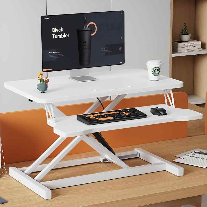 Rakuten - スタンディングデスク 卓上 SHUWEI 天板幅90CM ガス圧昇降式 高さ15～48CM キーボードトレイ付き 耐荷重20kg オフィスワークテーブル 座り過ぎ解消 在宅勤務 モデルSW-004L ホワイト