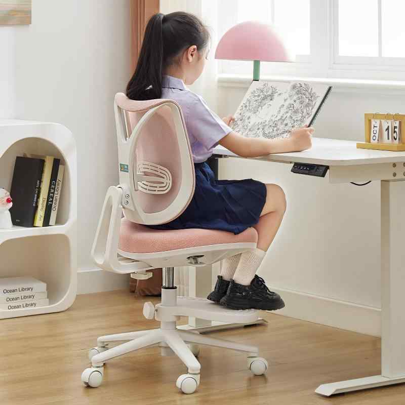 NATURFEN 学習椅子 小学生 高校生 勉強椅子 7°ロッキング機能搭載 疲れない 子供 椅子 8cm厚クッション 高さ＆奥行き＆足置き調節 イス 子ども用 6〜18歳成長対応 キッズチェア (Pink)