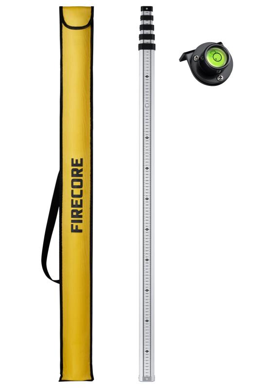 Firecore アルミスタッフ 5m5段 標尺 軽量アルミ合金 スタッフ FLR500A 水準器付き アルミ製 目盛付 測量 土木 建築 水準測量 高低測量 現場記録写真用 測量用品