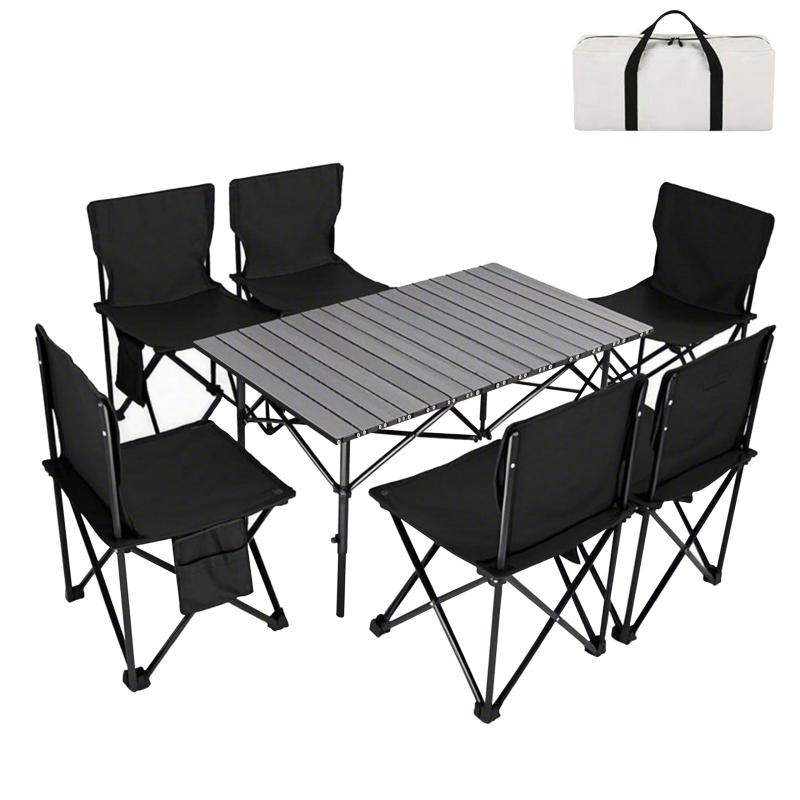 BEIKEMALL アウトドア テーブル チェア セット キャンプ テーブル57cm×95cm×50cm ピクニックテーブル 超軽量 折り畳み 組立簡単 収納バッグ付き BBQ お釣り ガーデン キャンプ用品(ブラック, 7点セ root-house-10192043 RoothouseStore パッケージ画像