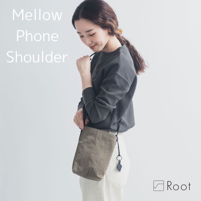 mellow phone shoulder KONBUツイル コンブ ナイロン 超軽量 撥水 Root ルートトート バッグ ショルダーメンズ レディース日本製 シンプル きれいめ おしゃれ 大人 カジュアル かわいい 軽い bag バケツトートバッグ バケツ型 ワンハンドル ユニセックス 男女兼用