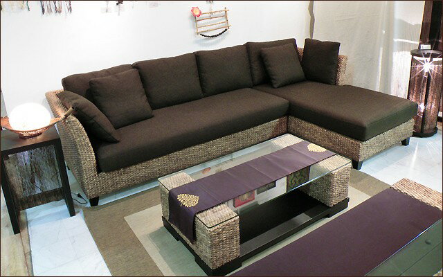 高品質 ウォーターヒヤシンス ソファ コーナー ソファー カウチソファー デイベッド カウチ & 3Pソファ L字 L型 アジアンソファ W280cm バリ リゾート 高級 アジアン 家具 ナチュラル モダン PERFORMAX 【受注生産品・左右向き選択可】