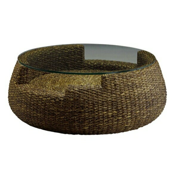 高品質 ウォーターヒヤシンス ローテーブル センターテーブル 丸型 円形 ガラス ラウンド リビングテーブル W90cm アジアン テーブル ソファーテーブル リゾート 高級 アジアン家具 ナチュラル PERFORMAX 【在庫販売品・即納可能】