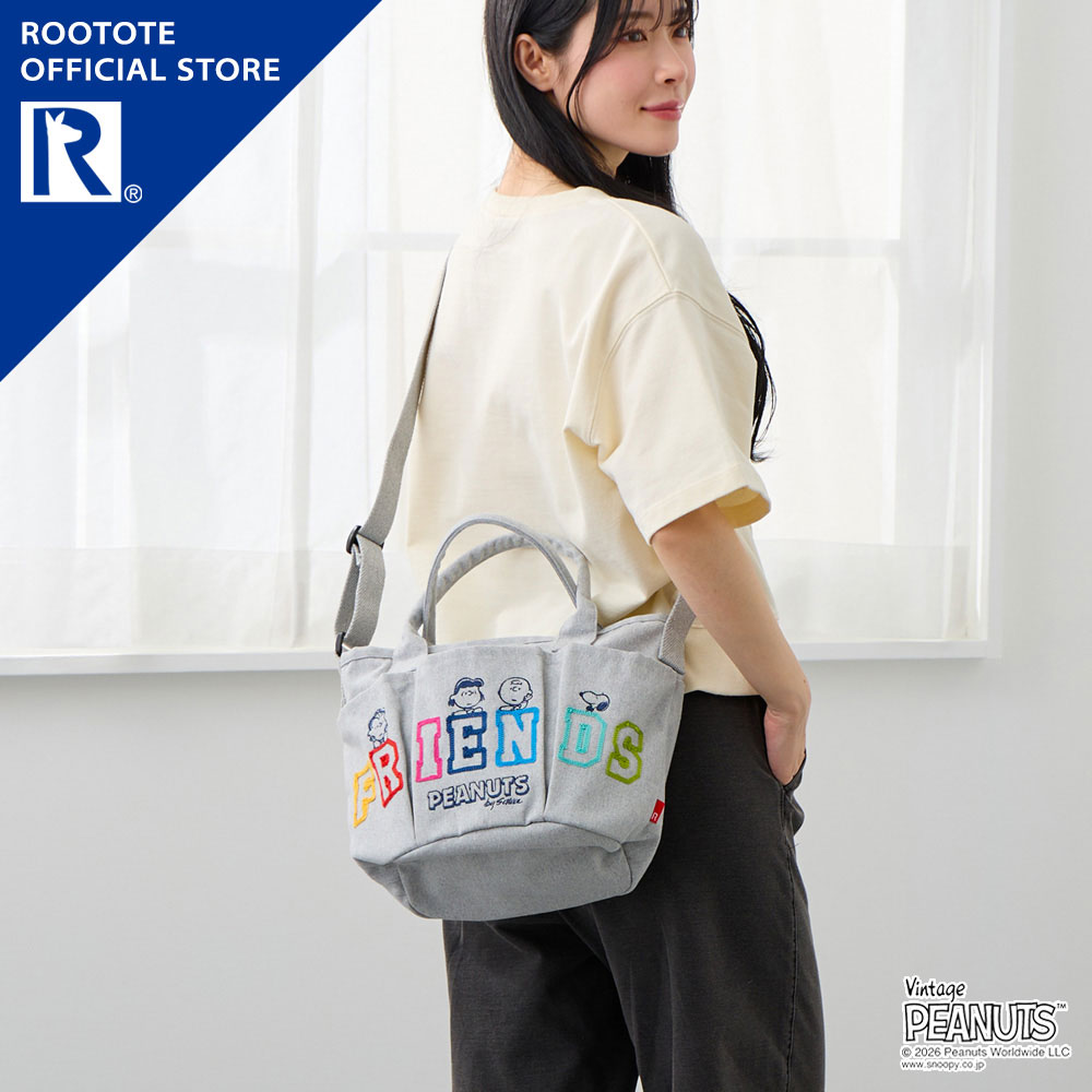 トートバッグ レディース スヌーピー ショルダー 2way おでかけ ブランド ROOTOTEミニショルダー ランチバッグ サブバッグ マチ付き 刺繍 綿 コットン ポケット シンプル