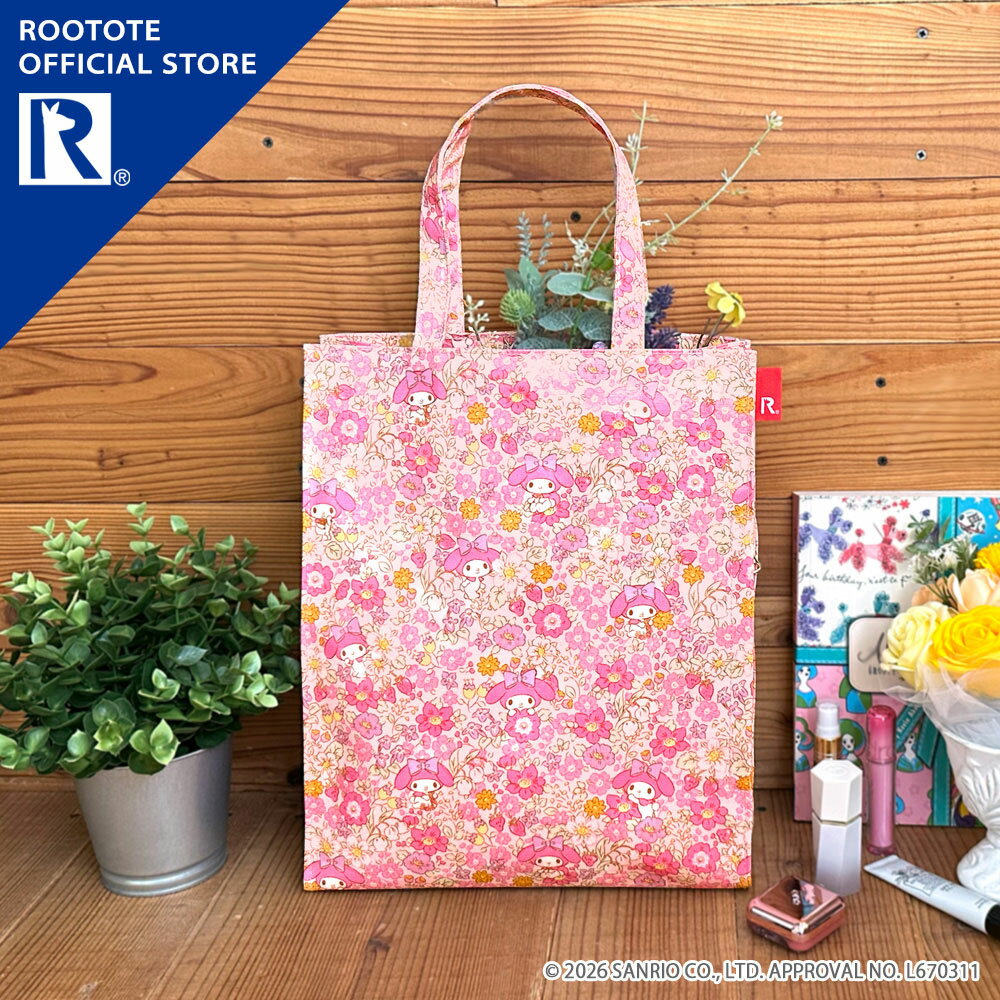  トートバッグ ラミネート レディース A4 おでかけ ブランド ROOTOTEサブバッグ レッスンバッグ 縦型 A4 マチ付き 総柄 マグネットホック ポケット 底板 中敷き