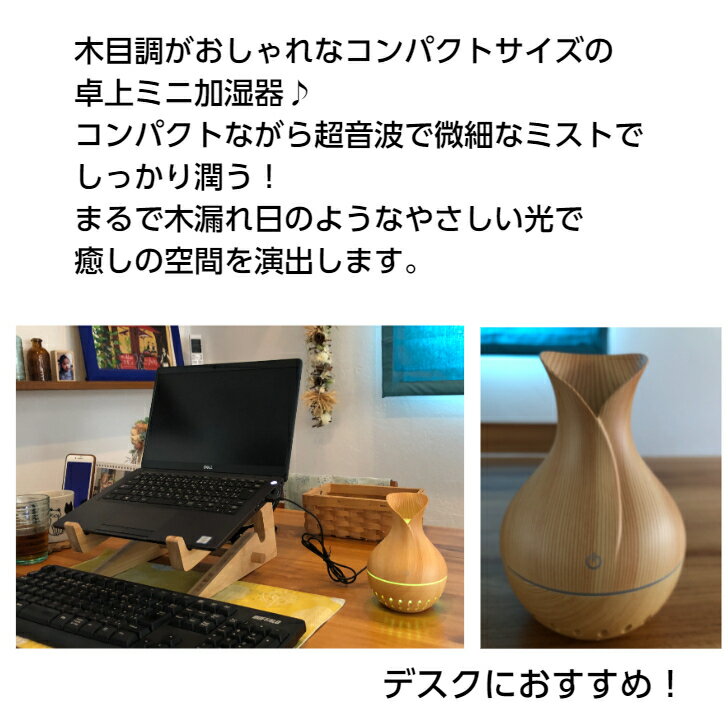 うるばせ木目ミニ加湿器 超音波 加湿器 USB 電源 静音設計 卓上 オフィス 小型 静音 軽量 3時間稼働 ミニ加湿器 おしゃれ かわいい シンプル オフィス コンパクト 省エネ 節電 寝室 子供部屋 在宅勤務