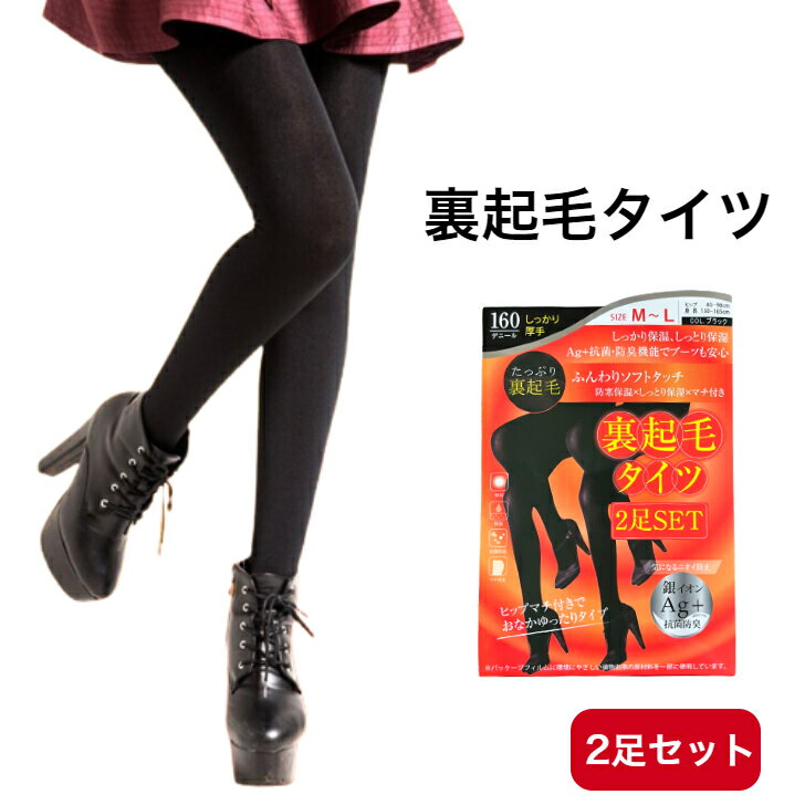 ＼いちばの日 10％オフクーポン+最大P4倍／裏起毛タイツ 2足セット 160デニール 抗菌防臭 ブラック Ag+ クロ 蒸れにくい 極暖 冬 あったか タイツ ストキング 冷え性対策 節電対策 インナー レディース 裏起毛 消臭 冷え性 タイツ 防寒 保温 保湿のサムネイル