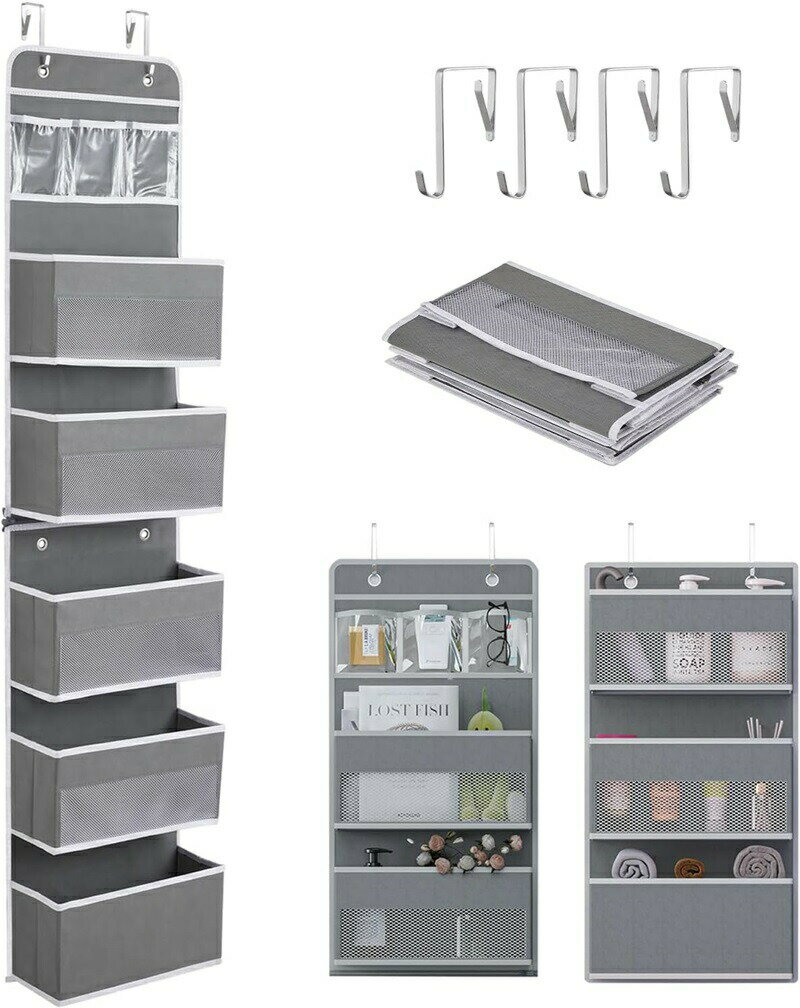 ドア 収納 吊り下げ 吊り下げ収納 ウォールポケット ドア掛け 壁掛け 収納ポケット 大容量 分割可能 多機能 吊り下げ 収納ポケット 小物収納 おもちゃ 雑誌 書類 漫画 収納 フック 4個付き