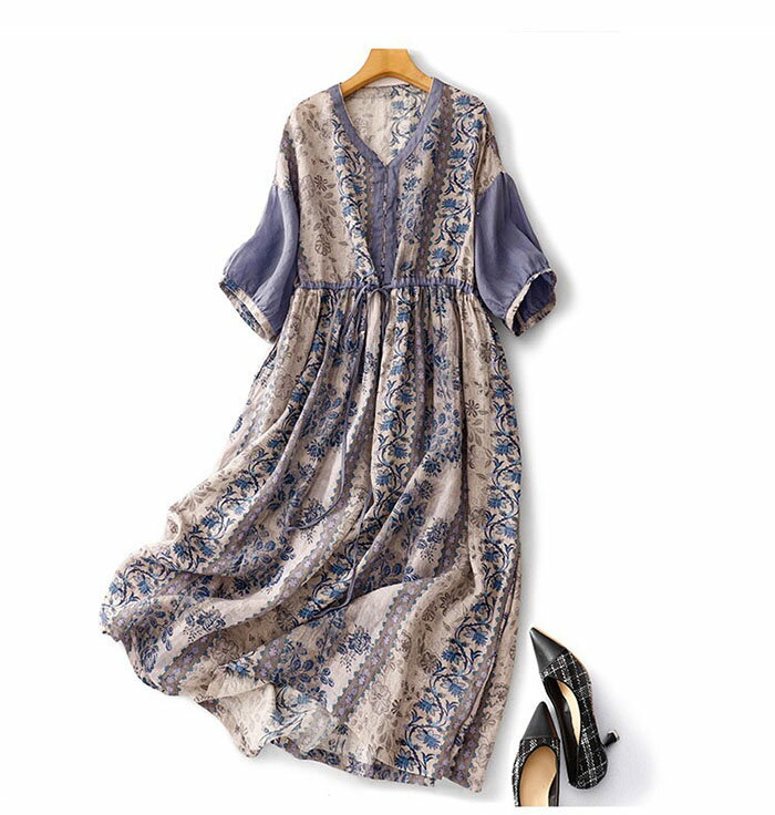 ワンピース レディース ロングワンピース ロングワンピ ミモレ丈ワンピース リゾートワンピース 夏 ワンピ vネック サマーワンピース フレアワンピース フレア 半袖 体型カバー 着痩せ 大きいサイズ 大人 可愛い カジュアル ナチュラル エスニック エレガント 送料無料