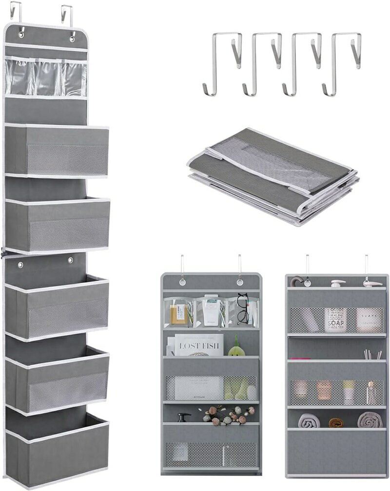 ドア 収納 吊り下げ 吊り下げ収納 ウォールポケット ドア掛け 壁掛け 収納ポケット 大容量 分割可能 多機能 吊り下げ 収納ポケット 小物収納 おもちゃ 雑誌 書類 漫画 収納 フック 4個付き