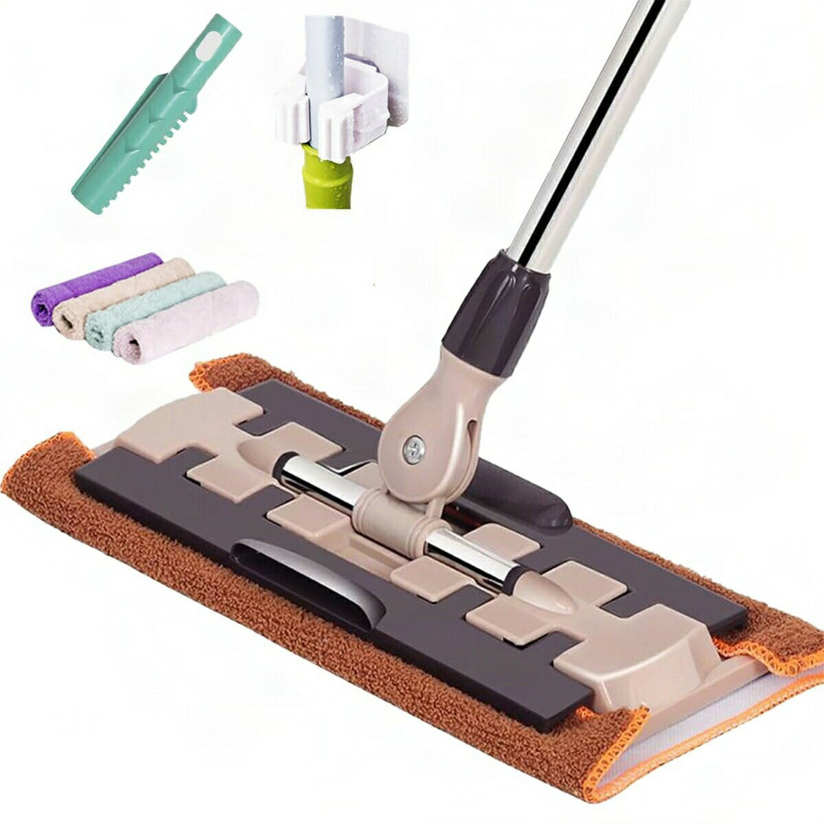 無手洗いモップ ワンタッチ 全自動フェイスタオルモップ ハンズフリー 360°回転 回転 フェイスタオルモップ ワンタッチテント ワンタッチネクタイ ワンタッチシーツ 多機能 ミニ ミニフラットモップ 再利用可能 調節可能な長さ フロアモップ