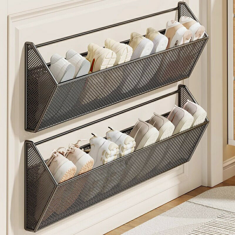 送料無料 靴棚 ドア後ろ収納 省スペース 壁掛け式 新作 鉄製のシューズラック 2色選べる