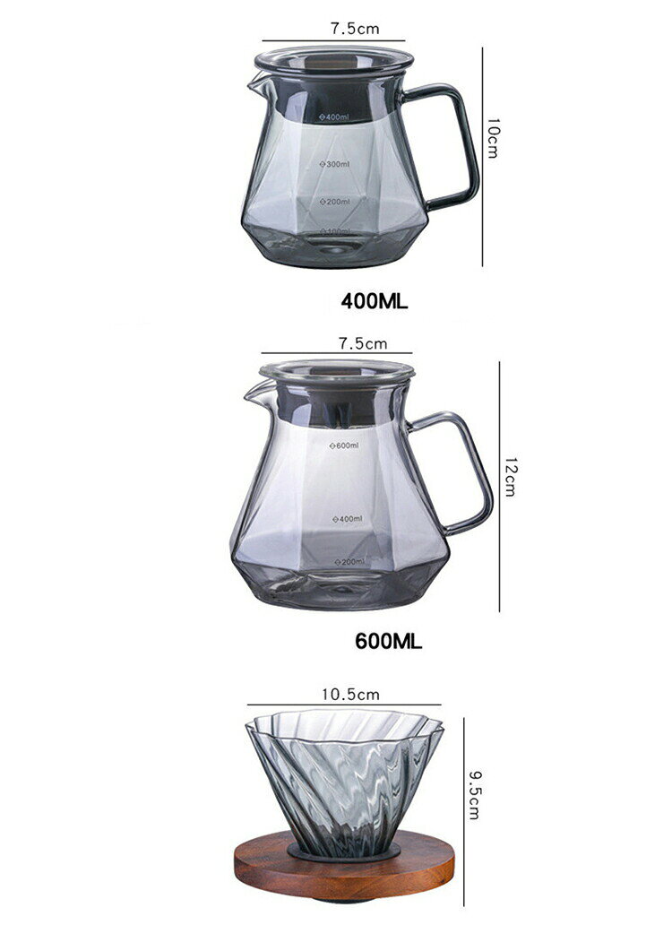 ルーツのコーヒードリッパー コーヒードリッパーセットコーヒーサーバー コーヒードリップ器具 コーヒーサーバーセット おしゃれ 木製ホルダー 耐熱ガラス ハンドドリップ ダイヤモンド 400ml 600ml｜アングル2