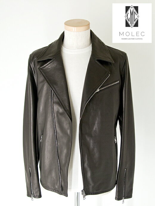 【SALE】【30%】【秋冬】 MOLEC/モレック ダブルライダースジャケット/プロンジェラムレザー ブラック mol421203