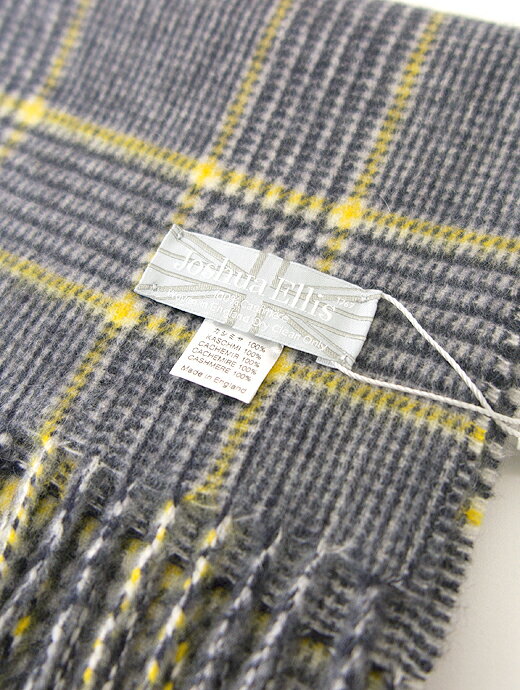 カシミアマフラー/グレンチェック Joshua Ellis/ジョシュア・エリス joe422001−ホワイト×ブラック×イエロー