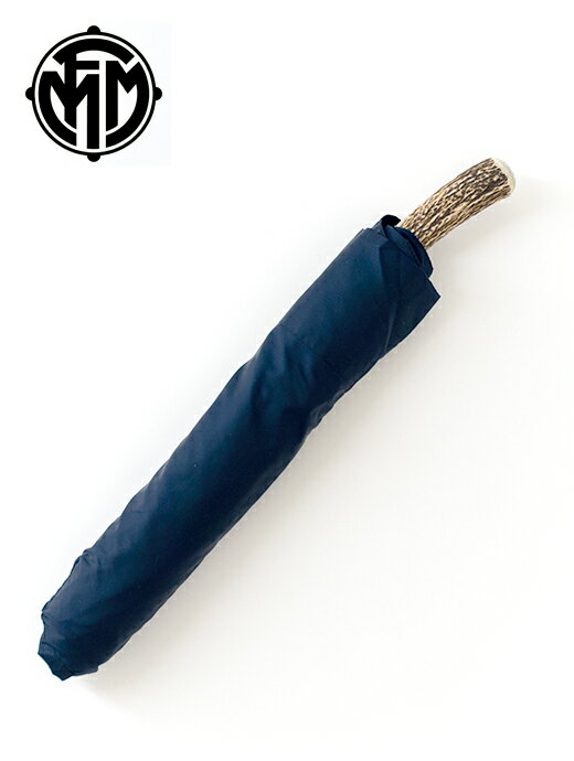 マリア フランチェスコ 傘 メンズ Maglia Francesco マリア・フランチェスコ ハンドメイド傘/折り畳み/鹿の角ハンドル maf461010−ネイビー
