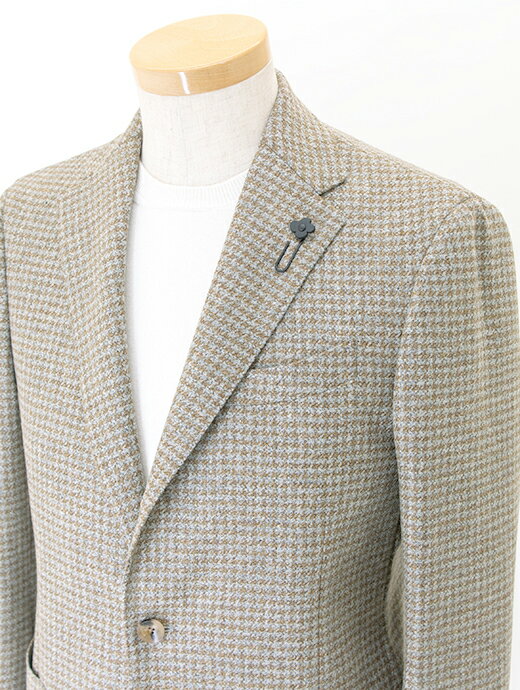 【SALE】【40%】 LARDINI ラルディーニ 3Bジャケット ウールカシミア 千鳥格子 イタリア製 グレー×ブラウン lar481402