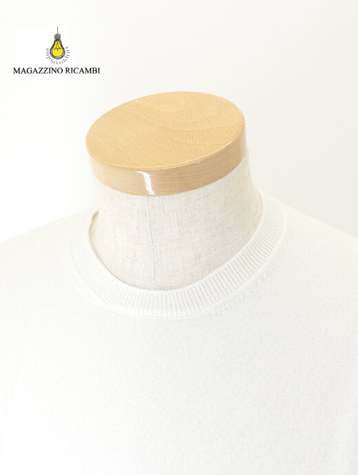 Crew Neck - MAGAZZINO RICAMBI マガジーノ・リカンビ カシミアクルーネックニット カリアッジ イタリア製 オフホワイト mag481801