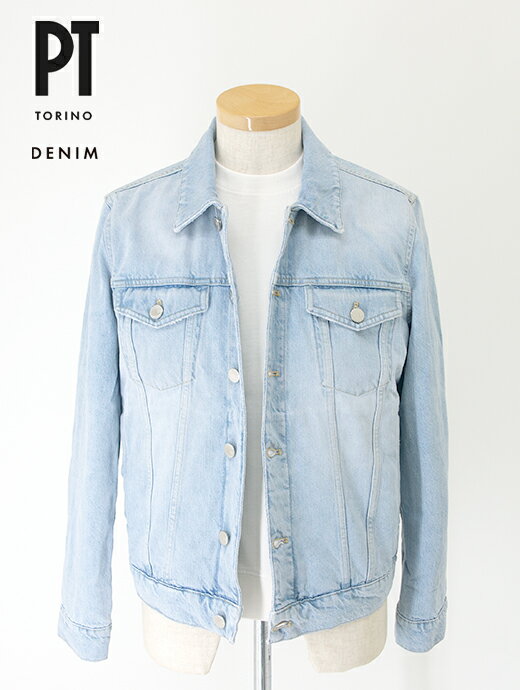  PT TORINO DENIM ピーティートリノデニム Gジャン デニムジャケット ブリーチドブルー ストレッチブリーチドデニム イタリア製 pt500802