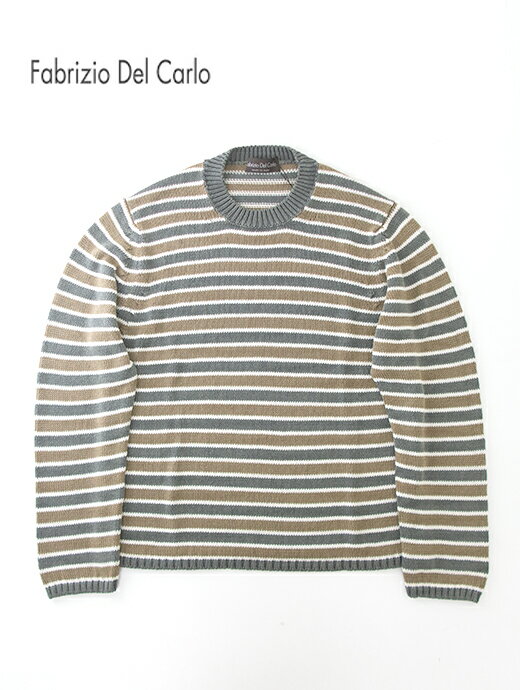 Fablizio Del Carlo ファブリツィオ・デル・カルロ ボーダー ニット グリーングレー×ライトブラウン コットンカシミア イタリア製 fdc501202(4)