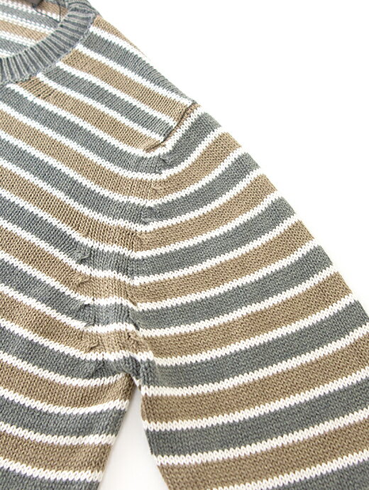 Fablizio Del Carlo ファブリツィオ・デル・カルロ ボーダー ニット グリーングレー×ライトブラウン コットンカシミア イタリア製 fdc501202 3