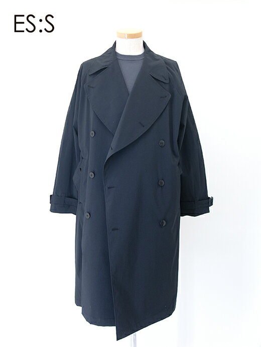 ES:S エス トレンチコート ブラック ポリエステルタイプライター 日本製 ess501601