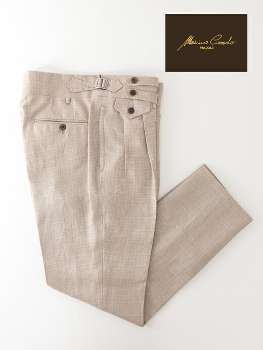 Massimo Corrado マッシモ・コラード パンツ ライトブラウン リネンウール ベルトレストラウザーズ イタリア製 mac502203