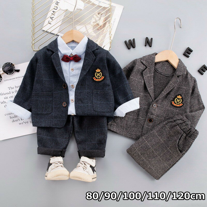 Rakuten - キッズ スーツ 入園式 入学式 子供スーツ 男の子 長袖 ベビー 子供服 フォーマルスーツ 3点セット 男児 ジャケット シャツ ズボン 紳士服 かっこいい 子ども服 蝶ネクタイ付 赤ちゃん 秋 お宮参りピアノ 発表会 結婚式 卒業式 幼稚園 七五三