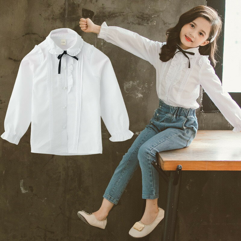 Rakuten - シャツ ブラウス 女の子 子供 キッズ インナー 女児 シャツ フリル スーツインナー フォーマルブラウス 長袖 トップス 子供服 入園式 入学式 卒園式 卒業式 結婚式 発表会 演奏会 七五三フォーマル 子供用 韓国風 普段着 ホワイト 丸襟