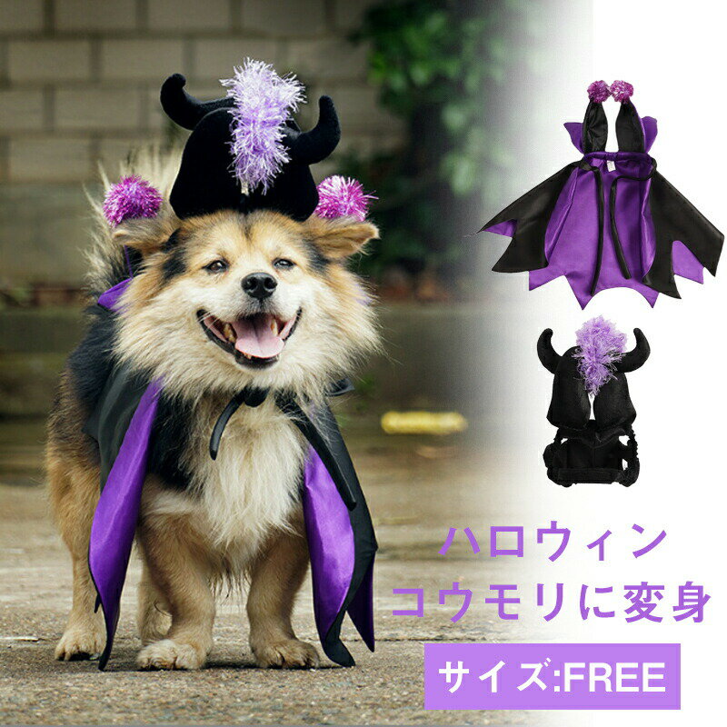 Rakuten - ハロウィン ペット服 マント ポンチョ 猫服 犬服 ハロウイン衣装 猫の服 ペットウェア 2点セット コスプレ 蝙蝠 魔法使い 魔女 撮影 コスチューム ペット用 かわいい 犬用 猫用 室内室外 ネコ 変装 インスタ映え おしゃれ お出かけ お散歩