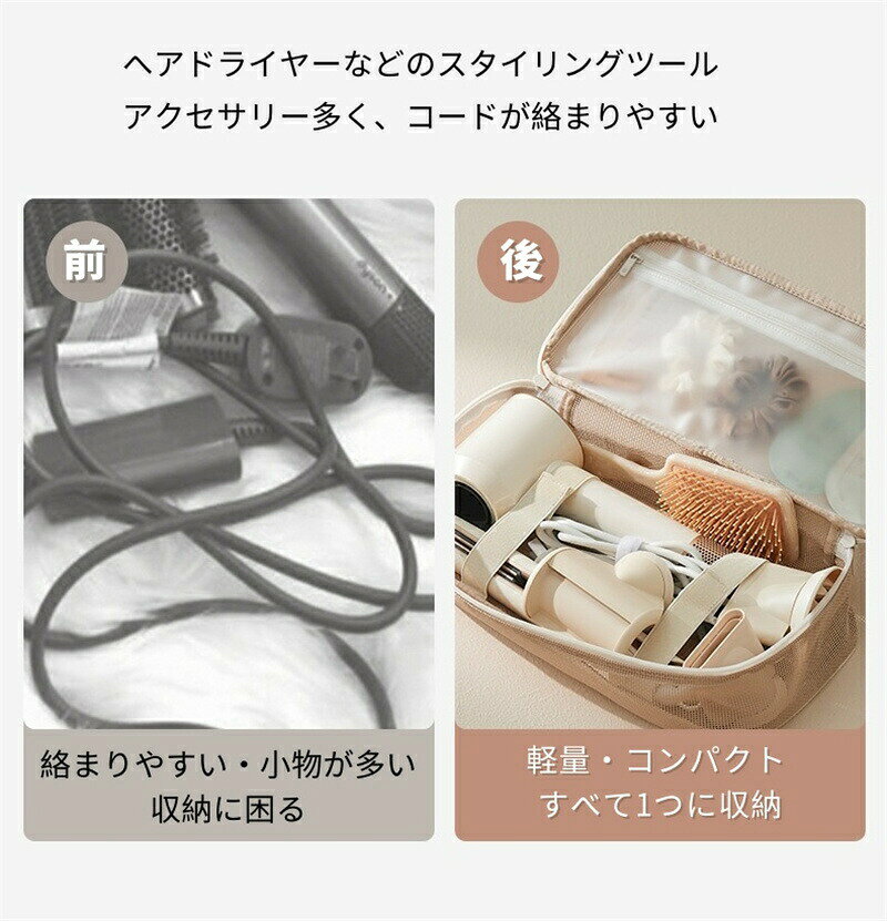 ヘアドライヤー収納ポーチ ヘアツールトラベルバッグ 収納バッグ メッシュ ヘアド...