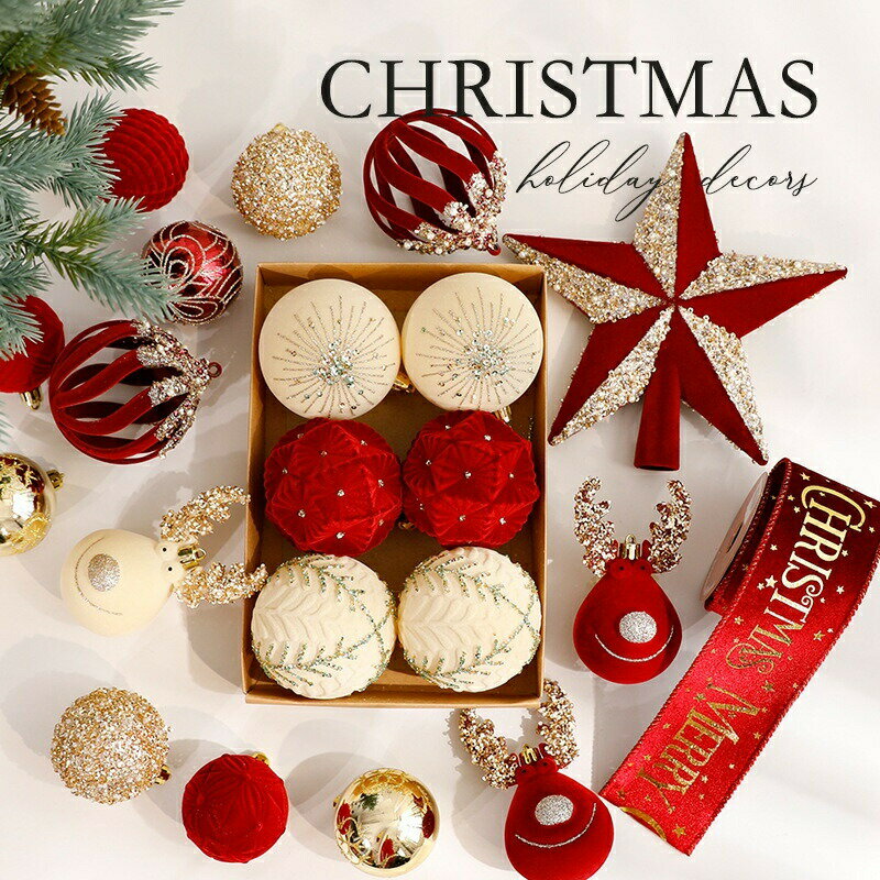 Rakuten - クリスマス飾り クリスマスボール クリスマスツリー飾り オーナメント 飾り 星 リボン ツリー飾り 北欧風 レッド ゴールド 可愛い おしゃれ キラキラ クリスマスデコレーション クリスマス 部屋 喫茶店 店舗 ボール飾り 新年 家庭用 雰囲気が抜群