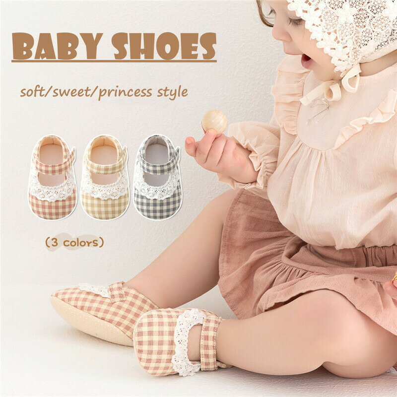Rakuten - ベビー靴 女の子 ファーストシューズ ベビーシューズ 幼児 靴 柔らか 赤ちゃん マジックテープ 滑り止め 歩行練習 室内履き 韓国風 チェック柄 布製 軽量 履きやすい 結婚式 誕生日 出産祝い おしゃれ かわいい 春秋