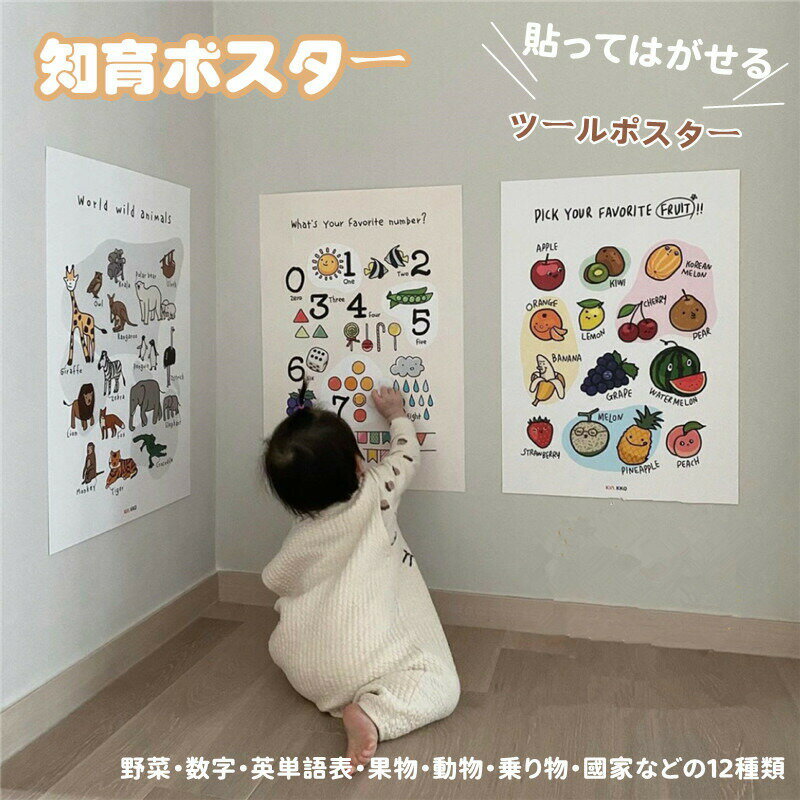 乐天商城 - ポスター 知育 シール 幼児 知育ポスター 野菜 果物 動物 数字 乗り物勉強 学習ポスター 幼児教育 防水加工 ウォールステッカー 貼る お風呂ポスター おしゃれ ABC表 お部屋にも お風呂で覚えよう 幼稚園 入園祝い プレゼント インテリア