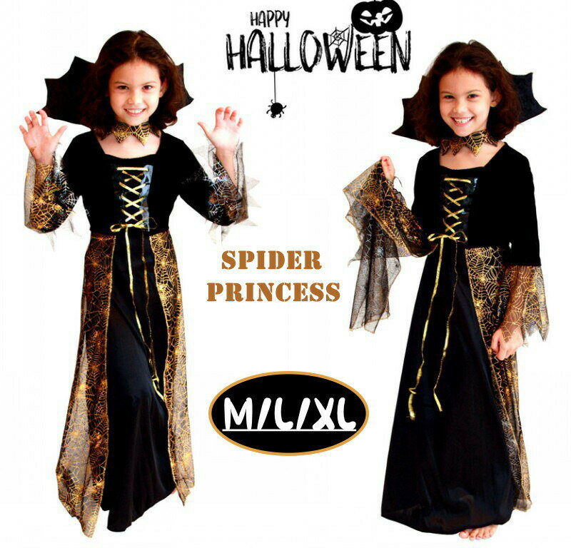 Rakuten - 子供仮装 女の子 コスプレ衣装 悪魔 魔女 仮装 ハロウィン ワンピース ネックアクセサリー付き 2点セット クモプリンセス コスプレ コスチューム 万聖節 ガールズ ジュニア パーディー お遊戯会 文化祭 学園際 仮装舞会 演劇 写真撮影 クリスマス