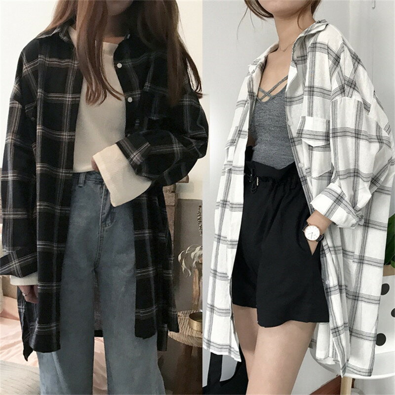 Rakuten - レディース シャツ 薄手 日焼け止め服 シャツ 夏 長袖 チェック柄 Tシャツ トップス カーディガン 上着 ロング スリム 韓国風 カジュアル 紫外線防止 ゆったり 春 夏 夏服 着痩せ 大きいサイズ ファッション 体型カバー 大人 学生 前開き 羽織り