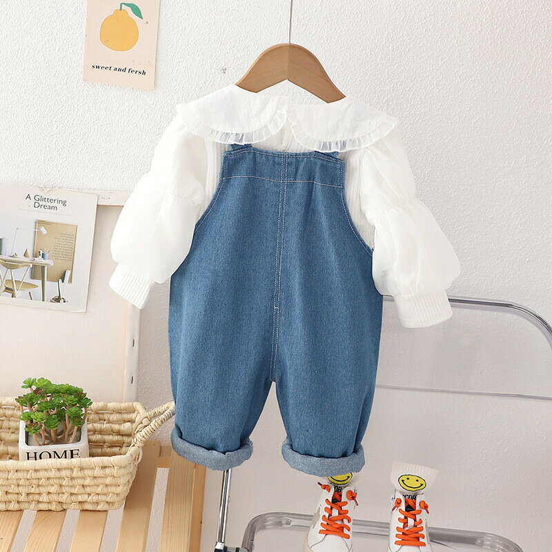 ベビー服 春 秋 女の子 セットアップ 長袖 2点セット ベビー 春服 ブラウス デニム...