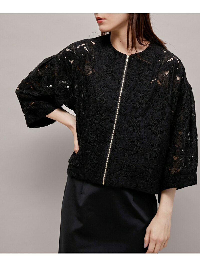 【SALE／40%OFF】【秋の新作】レースノーカラーブルゾン ROPE' ロペ ジャケット・アウター ブルゾン・ジャンパー カーキグリーン ブラック【RBA_E】【送料無料】[Rakuten Fashion]のサムネイル