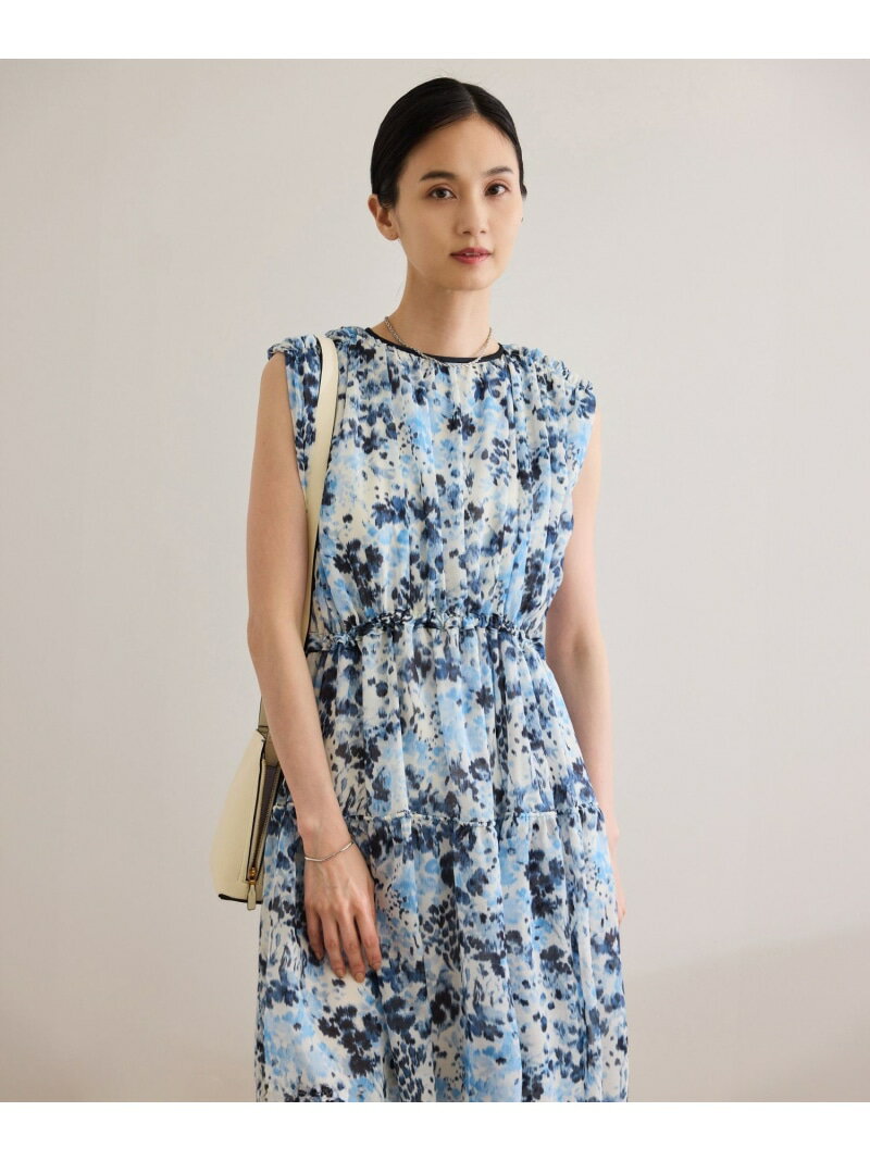 【SALE／60%OFF】フェイディドフラワープリント・無地ドレス/洗える ROPE' ロペ ワンピース・ドレス ワンピース ブルー ブラック【RBA_E】【送料無料】[Rakuten Fashion]