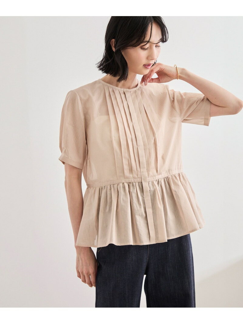 【洗える】ストライプペプラムブラウス ROPE' ロペ トップス シャツ・ブラウス ピンク ネイビー【送料無料】[Rakuten Fashion]のサムネイル