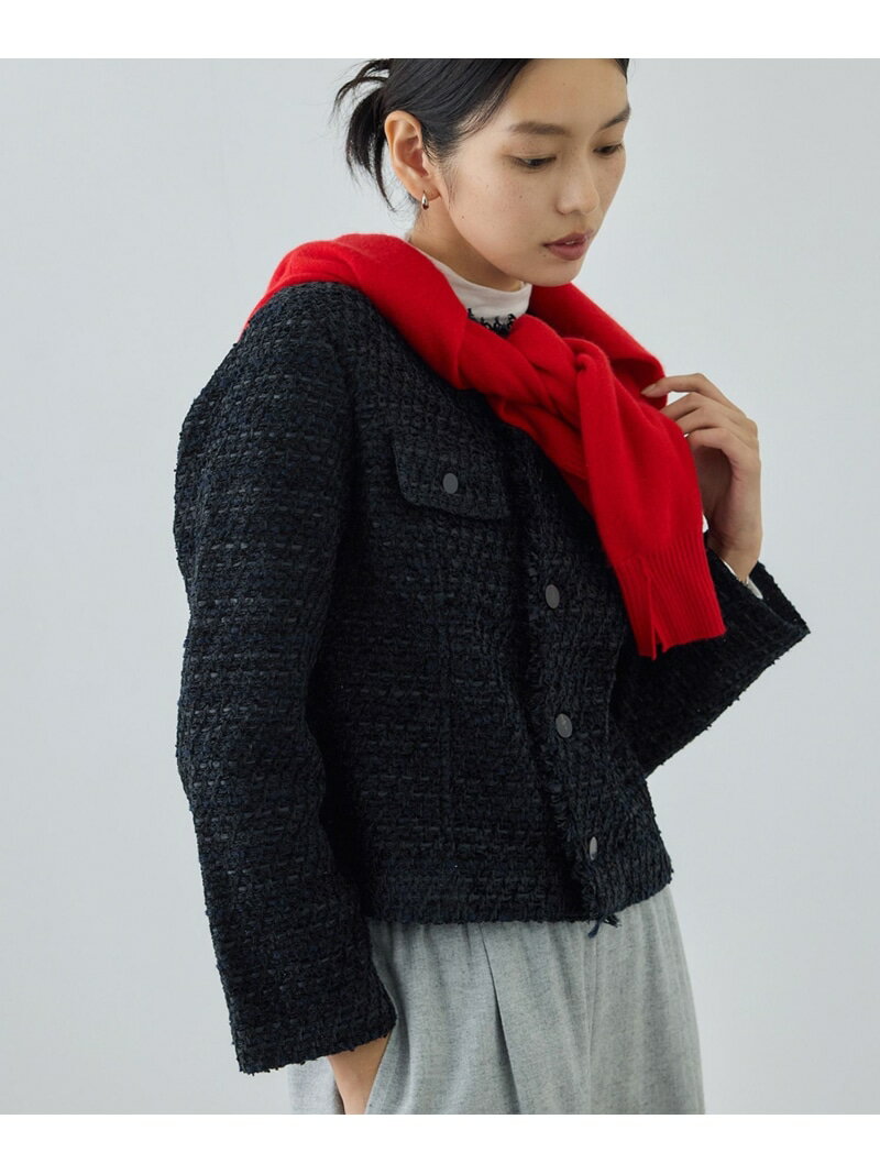 【COOHEM(コーヘン)】BASIC TWEED VELVET JACKET ROPE' ロペ ジャケット・アウター ノーカラージャケット ネイビー ベージュ【先行予約】*【送料無料】[Rakuten Fashion]