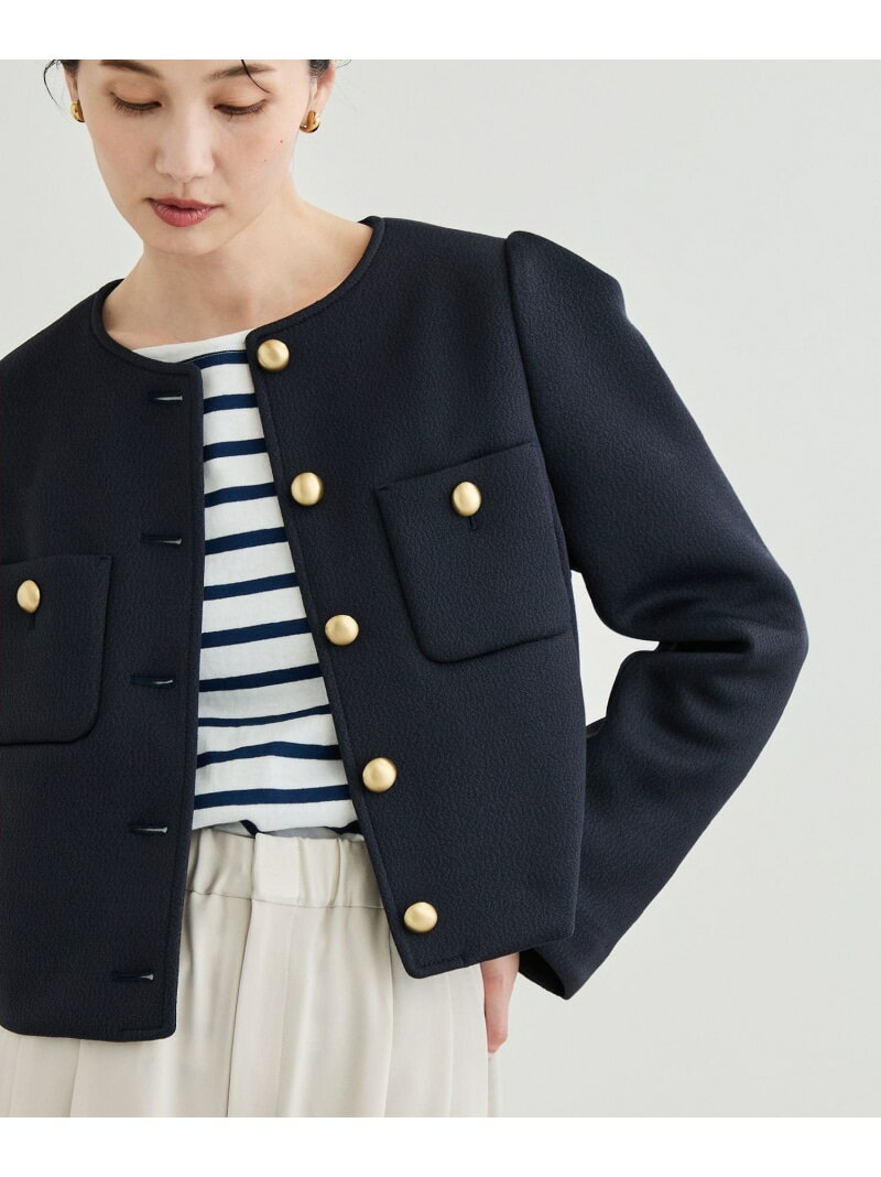 【SALE／30%OFF】金ボタンニットジャケット ROPE' ロペ ジャケット・アウター ノーカラージャケット ネイビー ベージュ【RBA_E】【送料無料】[Rakuten Fashion]