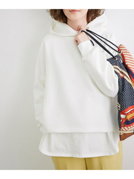 ダンボールショート丈フーディーROPE'PICNICロペピクニックカットソーパーカーホワイトグレーベージュグリーン Raku
