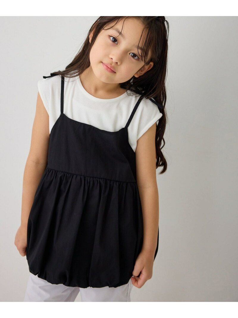 樂天商城 - 【KIDS/キッズ】バルーンビスチェドッキングトップス ROPE' PICNIC KIDS ロペピクニック トップス カットソー・Tシャツ ブラック ホワイト[Rakuten Fashion]