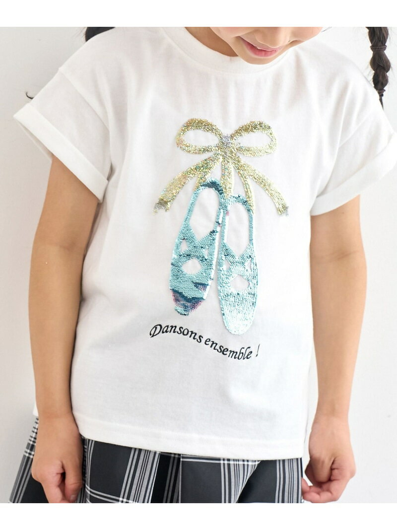 ロペピクニック バレエシューズ 【SALE／7%OFF】【KIDS】バレエシューズスパンコール袖折り返しTシャツ ROPE' PICNIC KIDS ロペピクニック トップス カットソー・Tシャツ ホワイト ネイビー ピンク【RBA_E】[Rakuten Fashion]