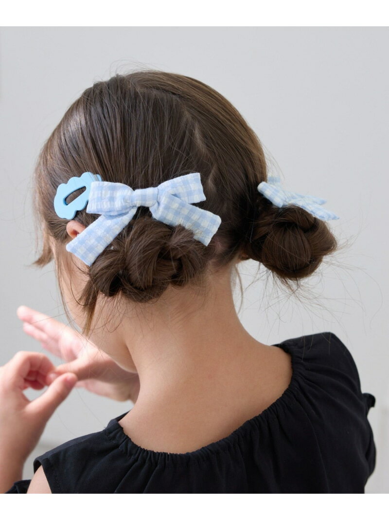 チェック柄リボンゴム*ヘアピンセット ROPE' PICNIC KIDS ロペピクニック ヘアアクセサリー ヘアゴム ..